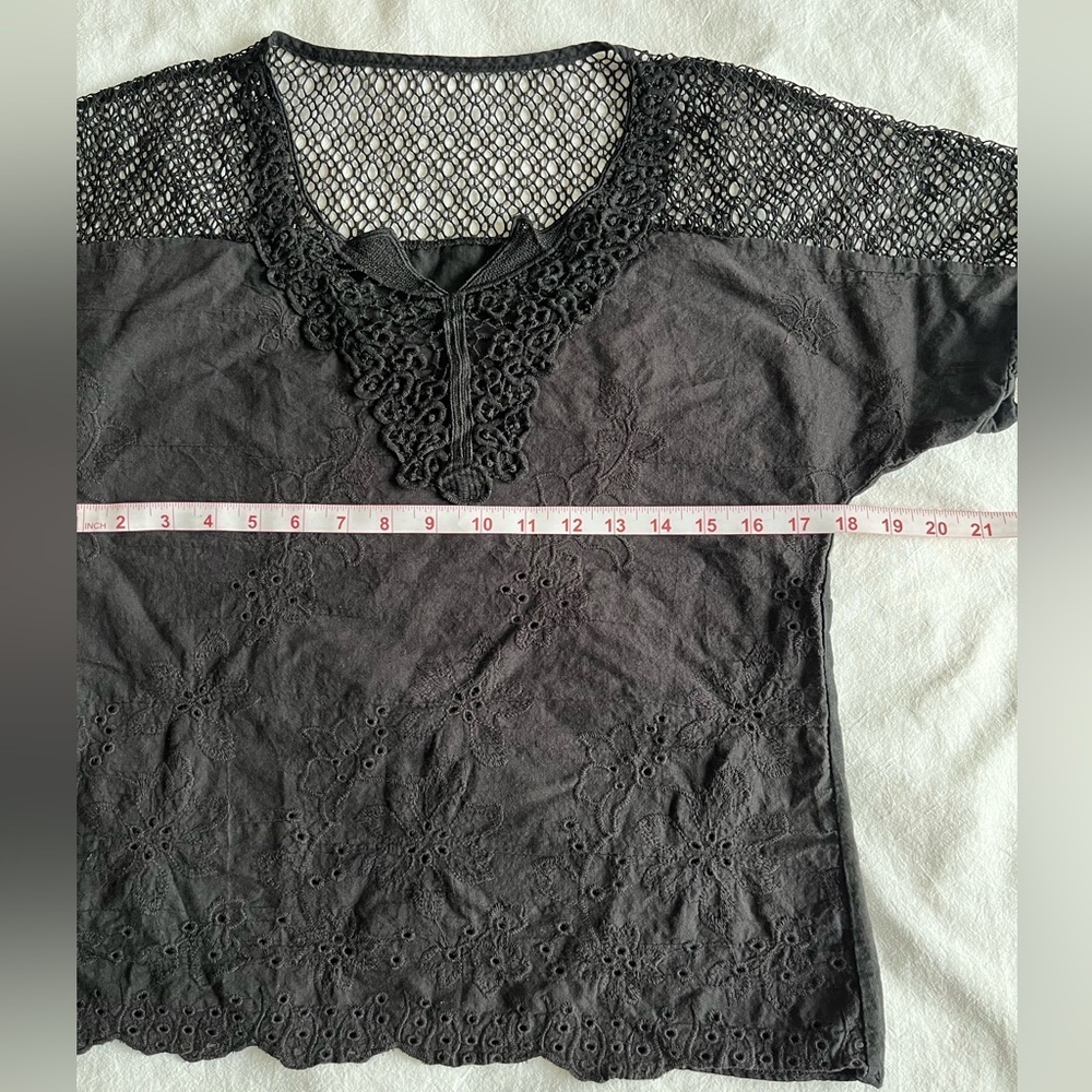 Chic Black Lace Crochet Eyelet Blouse Embroidered Festival Boho Peasant Goth - Picture 8 of 10
